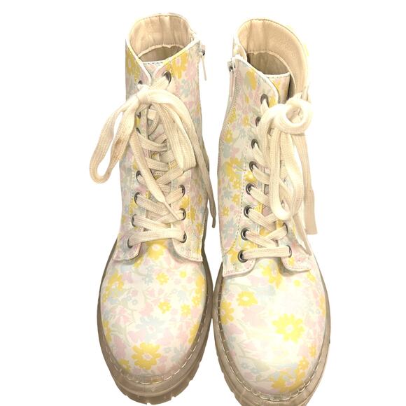NWOT Sugar 7.5 Kaedy Women's Combat Boots Zipper Floral Tan 7 1/2 New No Tags - Picture 1 of 7